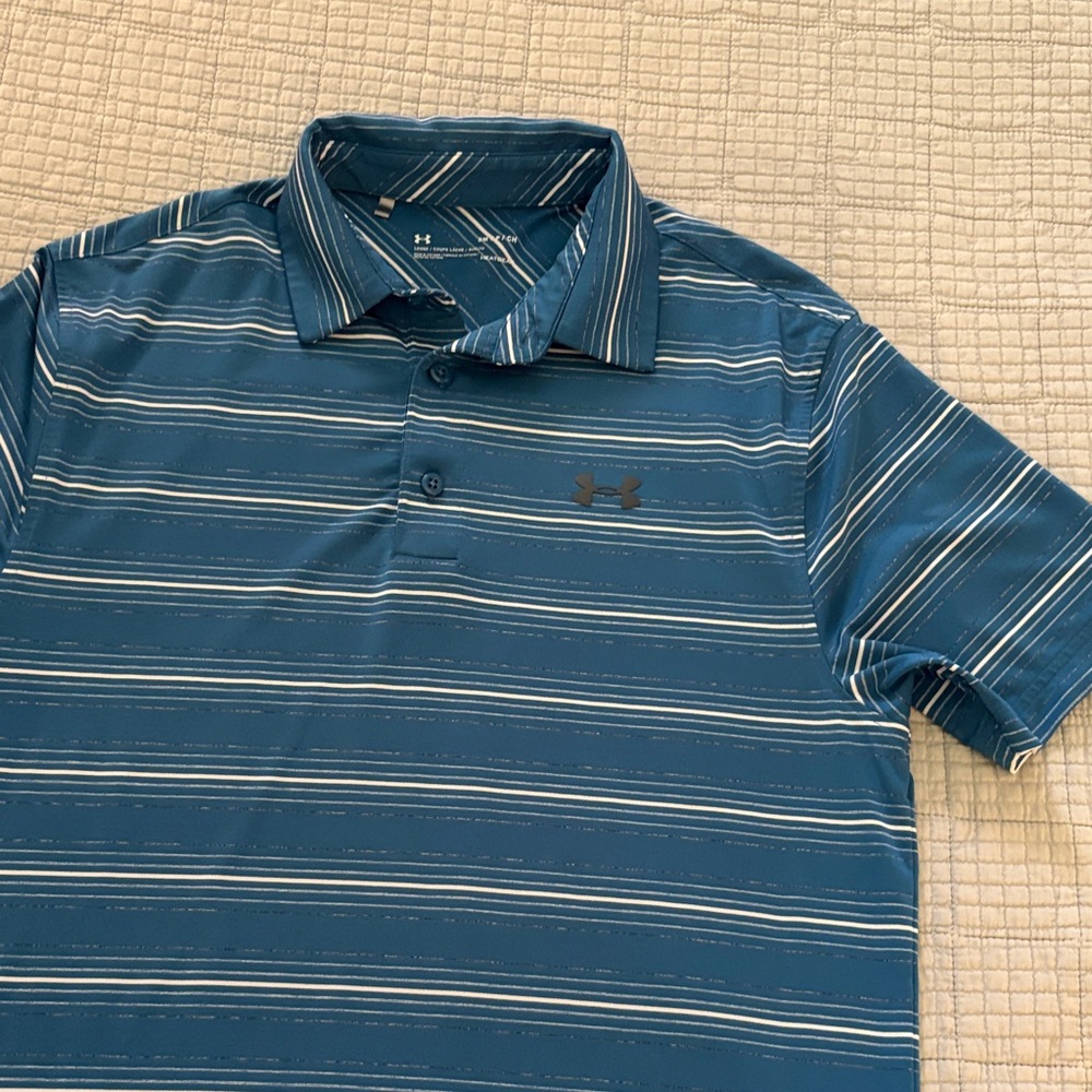 Under Armour Men's Teal and White Striped Polo